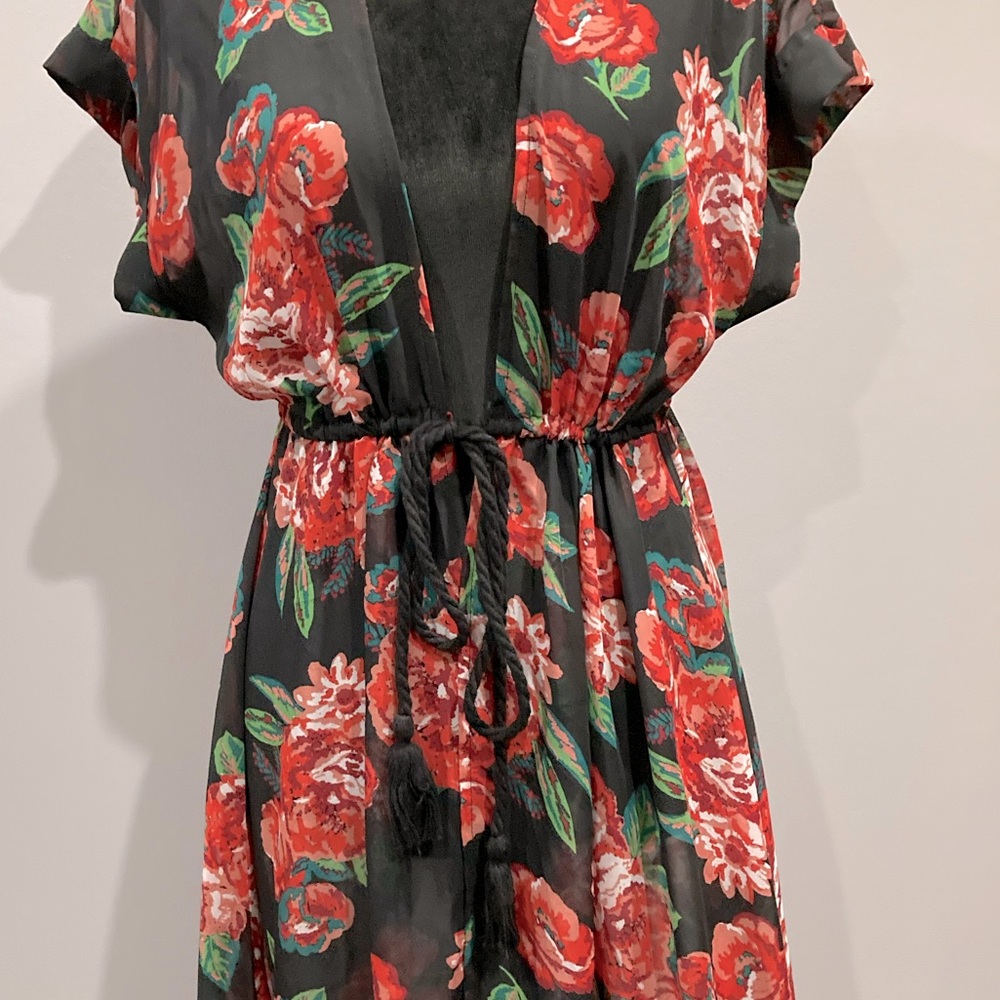 Floral Sheer Beach Kimono Medium Trains in back